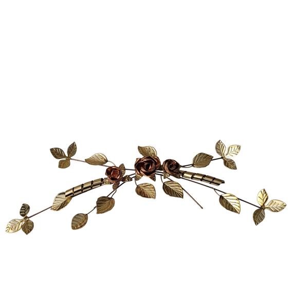 Copper Brass Rose Ribbon Hanging Wall Art Swag 27” MCM Decor Hollywood Regency - Picture 1 of 12